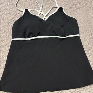 Lands' End Black Tankini Top with White Straps